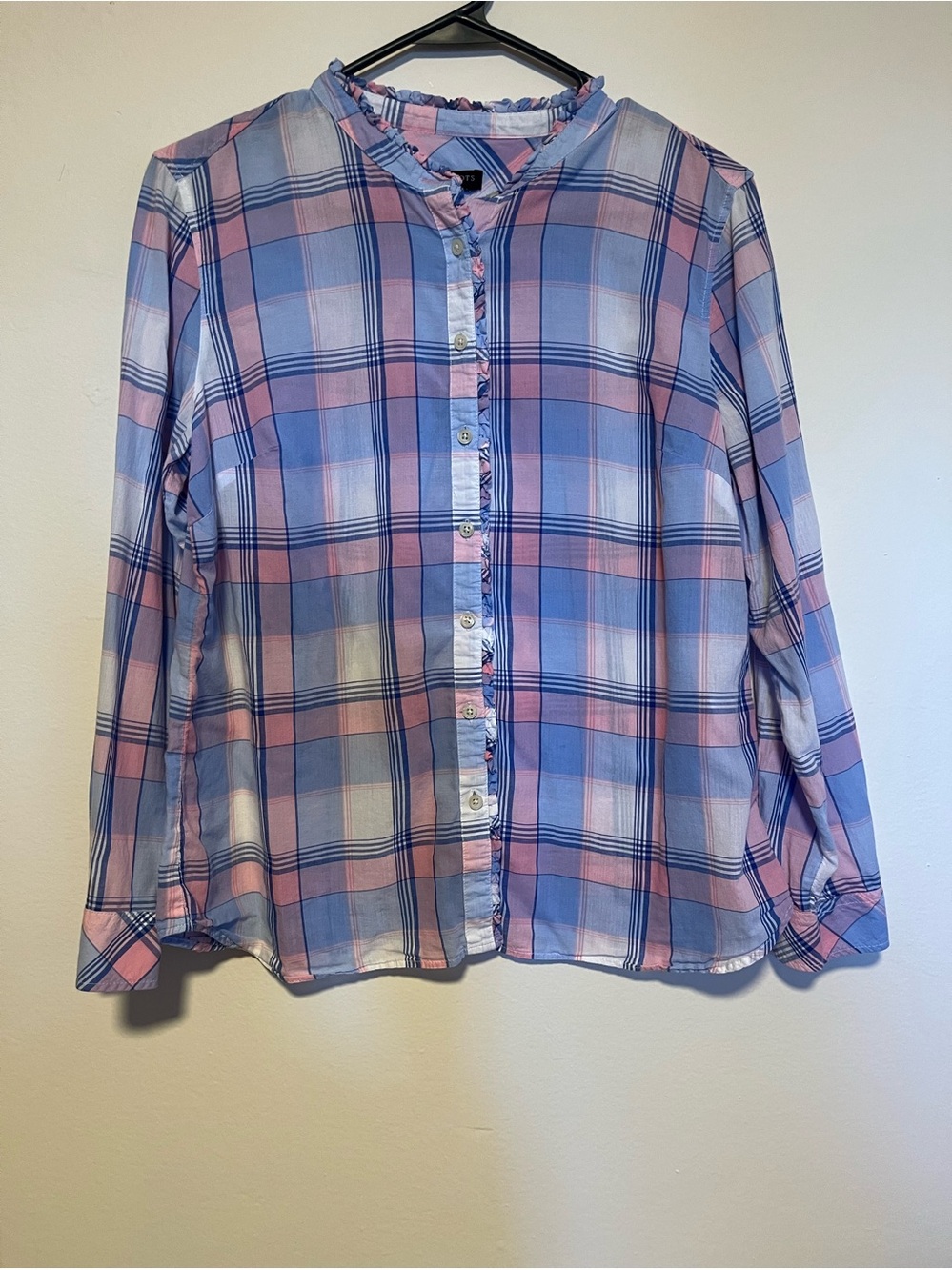 Plaid Button-Up Shirt in Blue and Pink Talbots